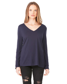 Bella+Canvas Ladies Flowy Long Sleeve V-Neck 8855 | Midnight - Front
