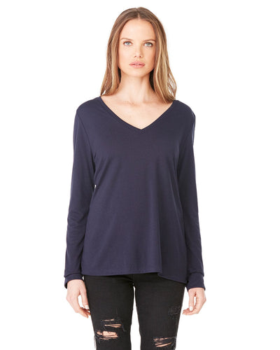 Bella+Canvas Ladies Flowy Long Sleeve V-Neck 8855 | Midnight - Front