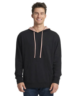 Next Level Unisex French Terry Pullover Hoodie 9301 | Black/ Desrt Pnk - Front