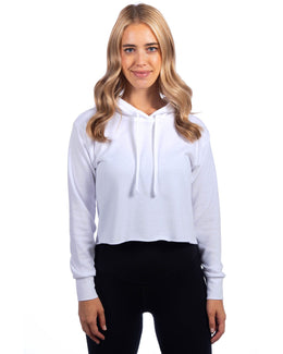 Next Level Apparel Ladies Cropped Pullover Hooded Sweatshirt 9384 | White - Front