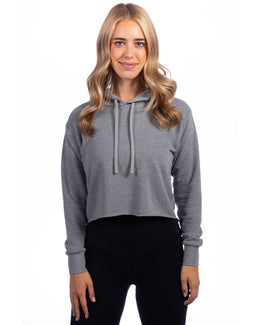 Next Level Apparel Ladies Cropped Pullover Hooded Sweatshirt 9384 | Heather Gray - Front