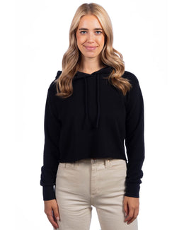 Next Level Apparel Ladies Cropped Pullover Hooded Sweatshirt 9384 | Black - Front