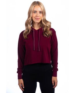Next Level Apparel Ladies Cropped Pullover Hooded Sweatshirt 9384 | Maroon - Front