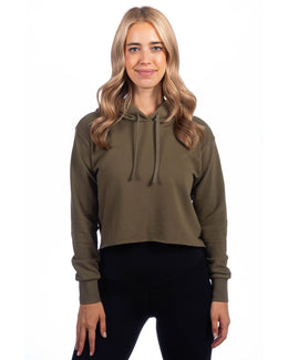 Next Level Apparel Ladies Cropped Pullover Hooded Sweatshirt 9384 | Military Green - Front