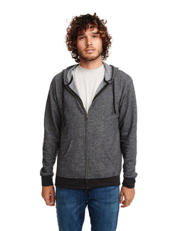 Next Level Unisex Denim Fleece Full-Zip Hoodie 9600 | Black - Front