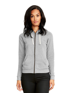 Next Level Apparel Ladie's Malibu Raglan Full-Zip Hooded Sweatshirt 9603 | Heather Gray - Front