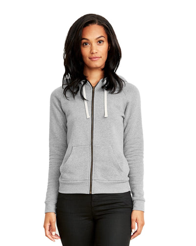 Next Level Apparel Ladie's Malibu Raglan Full-Zip Hooded Sweatshirt 9603 | Heather Gray - Front