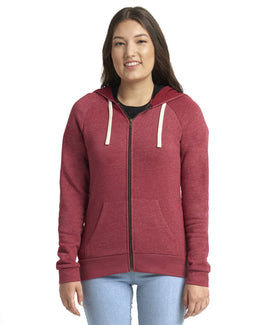 Next Level Apparel Ladie's Malibu Raglan Full-Zip Hooded Sweatshirt 9603 | Heather Cardinal - Front