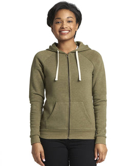 Next Level Apparel Ladie's Malibu Raglan Full-Zip Hooded Sweatshirt 9603 | Hthr Militry Grn - Front