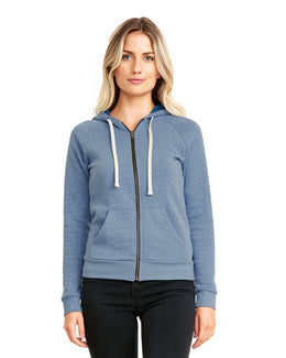 Next Level Apparel Ladie's Malibu Raglan Full-Zip Hooded Sweatshirt 9603 | Heather Bay Blue - Front