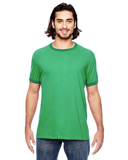 Anvil Lightweight Ringer T-Shirt 988AN | H Gr/ Tr Kly Grn - Front