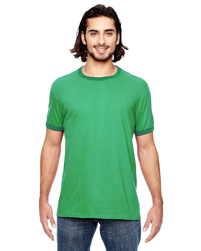 Anvil Lightweight Ringer T-Shirt 988AN | H Gr/ Tr Kly Grn - Front