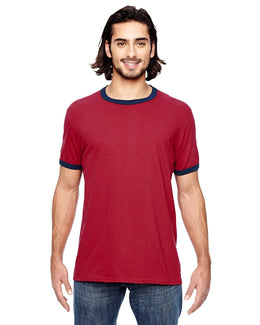 Anvil Lightweight Ringer T-Shirt 988AN | Ind Red/ Navy - Front