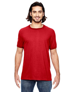 Anvil Lightweight Ringer T-Shirt 988AN | Heather Red/ Red - Front