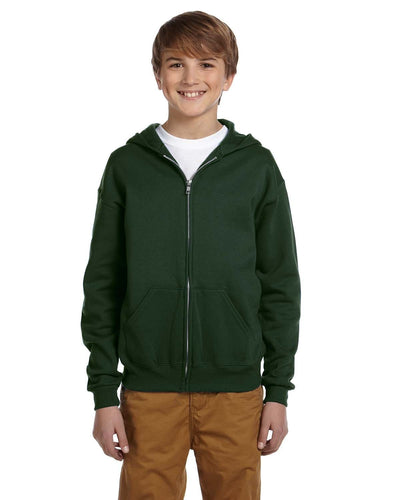 Jerzees Youth Full-Zip Hooded Sweatshirt 993B | Forest Green - Front