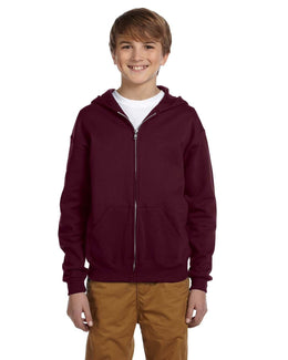 Jerzees Youth Full-Zip Hooded Sweatshirt 993B | Maroon - Front