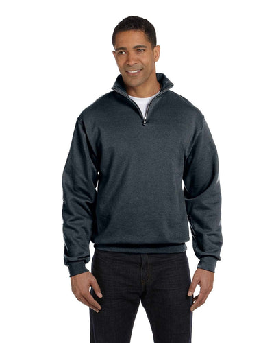 Jerzees NuBlend 50/50 Quarter-Zip Cadet Collar Sweatshirt 995M | Black Heather - Front