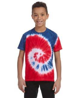 Tie-Dye Youth 100% Cotton Tie-Dyed T-Shirt CD100Y | Spiral Roy/ Red - Front
