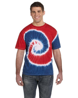 Tie-Dye 100% Cotton Tie Dye T-Shirt CD100 | Spiral Roy/ Red - Front