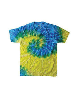 Tie-Dye 100% Cotton Tie Dye T-Shirt CD100 | Spral Blue/ Yllw - Front