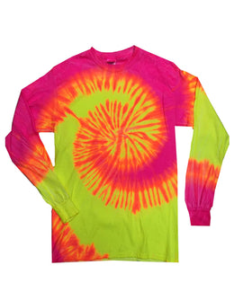 Tie-Dye 100% Cotton Long Sleeve Tie-Dyed T-Shirt CD2000 | Fluorescent Swrl - Front
