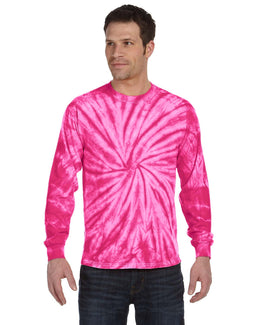 Tie-Dye 100% Cotton Long Sleeve Tie-Dyed T-Shirt CD2000 | Spider Pink - Front