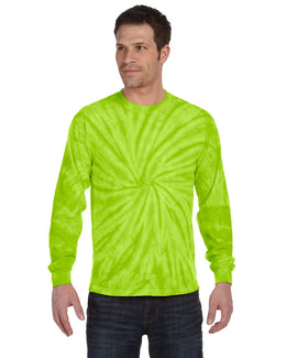 Tie-Dye 100% Cotton Long Sleeve Tie-Dyed T-Shirt CD2000 | Spider Lime - Front