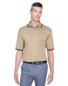 Devon & Jones Tipped Perfect Pima Polo Shirt D140 | Stone/ Navy - Front