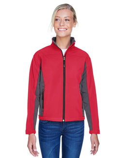 Devon & Jones Ladies Soft Shell Colorblock Jacket D997W | Red/ Dk Charcoal - Front