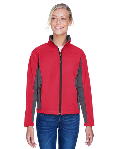 Devon & Jones Ladies Soft Shell Colorblock Jacket D997W | Red/ Dk Charcoal - Front