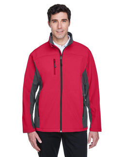 Devon & Jones Mens Soft Shell Colorblock Jacket D997 | Red/ Dk Charcoal - Front