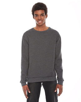 American Apparel Unisex Flex Fleece Drop Shoulder Pullover Crewneck F496W | Dk Heather Grey - Front