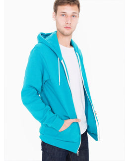 American Apparel Unisex Flex Fleece Zip Hoodie F497W | Neon Hthr Blue - Front