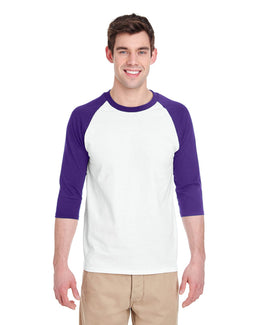 Gildan Heavy Cotton 3/4-Raglan Sleeve T-Shirt G570 | White/ Purple - Front
