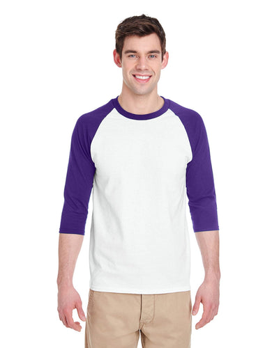 Gildan Heavy Cotton 3/4-Raglan Sleeve T-Shirt G570 | White/ Purple - Front