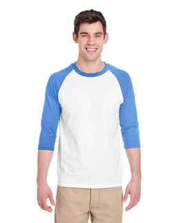 Gildan Heavy Cotton 3/4-Raglan Sleeve T-Shirt G570 | Wht/ Carolna Blu - Front