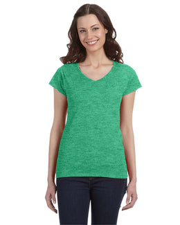 Gildan Ladies SoftStyle V-Neck T-Shirt G64VL | Hthr Irish Green - Front