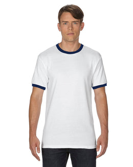 Gildan DryBlend Ringer T-Shirt G860 | White/ Navy - Front