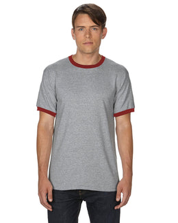 Gildan DryBlend Ringer T-Shirt G860 | Sport Grey/ Red - Front