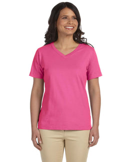 LAT Ladies Combed Cotton V-Neck T-Shirt L-3587 | Raspberry - Front