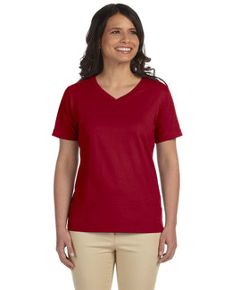LAT Ladies Combed Cotton V-Neck T-Shirt L-3587 | Garnet - Front