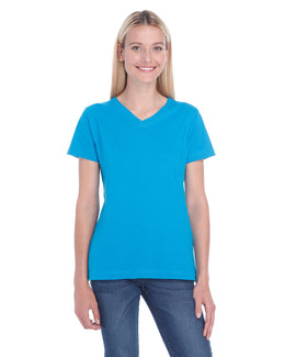 LAT Ladies Combed Cotton V-Neck T-Shirt L-3587 | Cobalt - Front
