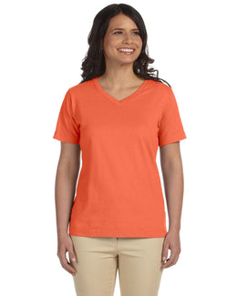 LAT Ladies Combed Cotton V-Neck T-Shirt L-3587 | Papaya - Front