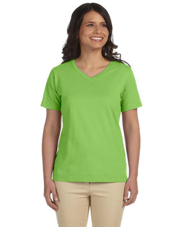 LAT Ladies Combed Cotton V-Neck T-Shirt L-3587 | Key Lime - Front