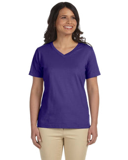 LAT Ladies Combed Cotton V-Neck T-Shirt L-3587 | Purple - Front