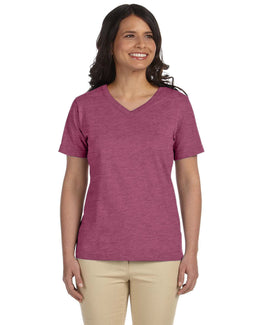 LAT Ladies Combed Cotton V-Neck T-Shirt L-3587 | Vintage Burgundy - Front