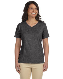 LAT Ladies Combed Cotton V-Neck T-Shirt L-3587 | Vintage Smoke - Front