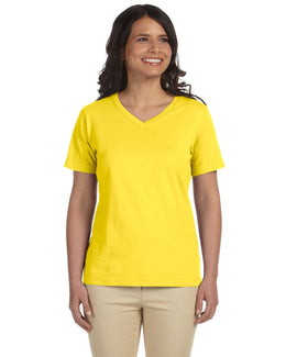 LAT Ladies Combed Cotton V-Neck T-Shirt L-3587 | Yellow - Front