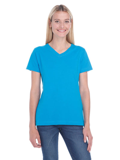 LAT Ladies Combed Cotton V-Neck T-Shirt