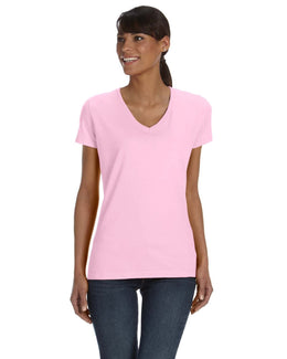 Fruit of the Loom Ladies 100% Heavy Cotton HD V-Neck T-Shirt L39VR | Classic Pink - Front